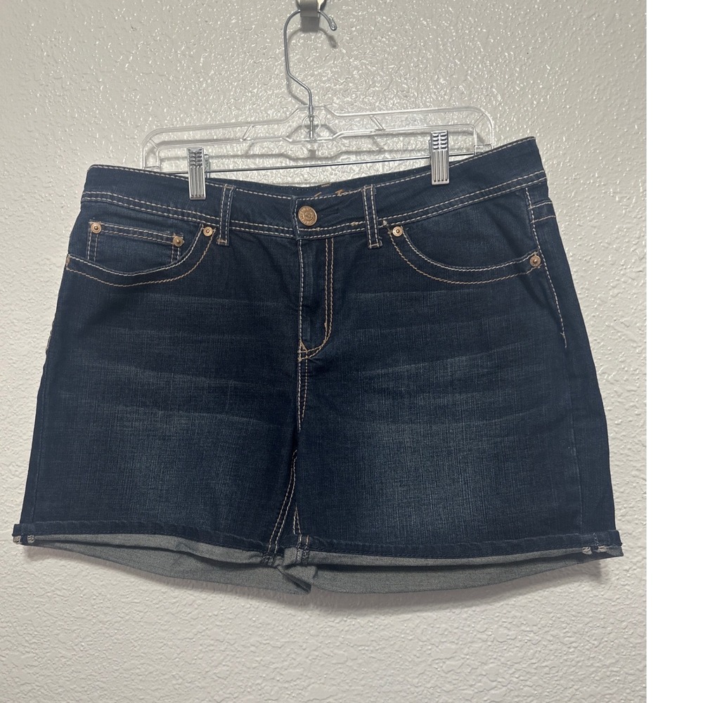 Seven7 Jeans Womens Dark Wash Denim Shorts Embellished Pockets Size 16